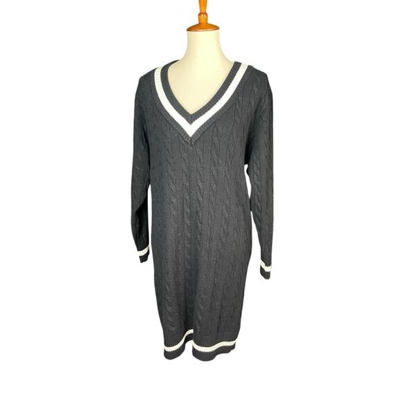 J for Justify Black Sweater Dress Women 1X V-Neck Cable Knit Preppy Bodycon NWT - Picture 3 of 13